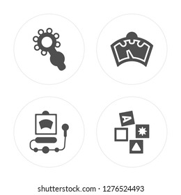 4 Rattle, Ultrasound, Scale, Cubes modern icons on round shapes, vector illustration, eps10, trendy icon set.