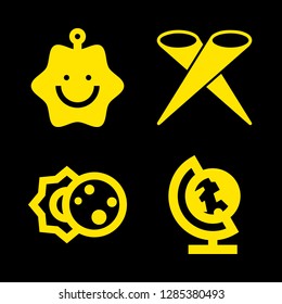 4 ray icons with earth globe and sun in this set