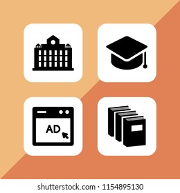 4 read icons in vector set. book, browser and school illustration for web and graphic design