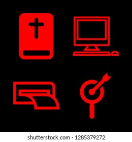 4 reading icons with magnifying glass and student computer in this set