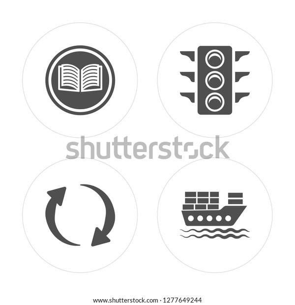 4 Reading, Refresh Curve Arrows, Big Traffic Light,\
Cargo Boat modern icons on round shapes, vector illustration,\
eps10, trendy icon set.