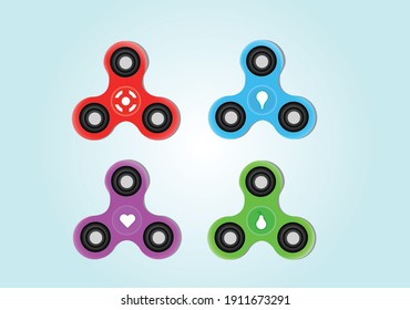 4 realistic fidget spinners with different icons and colors