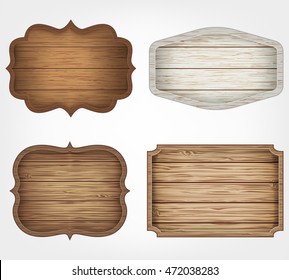 4 carteles de madera realistas. Elementos decorativos. Estilo vintage. Vector