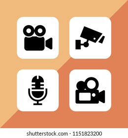 4 record icons in vector set. video camera, cctv, film and microphone illustration for web and graphic design