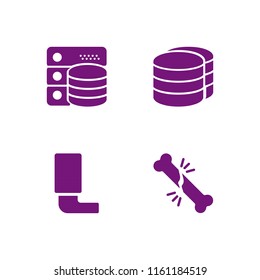 4 recovery icons in vector set. asthma, broken bone and database illustration for web and graphic design