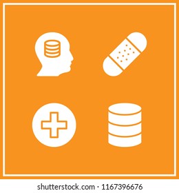 4 recovery vector icon set with band aid, database and hospital icons for mobile and web