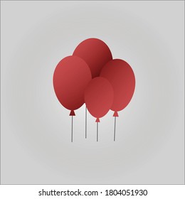 4 red balloons isolated on white background.