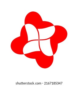 4 red hearts engaged with together icon on white background.