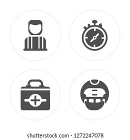 4 Referee, First Aid Kit, Stopwatch, American Football Helmet modern icons on round shapes, vector illustration, eps10, trendy icon set.