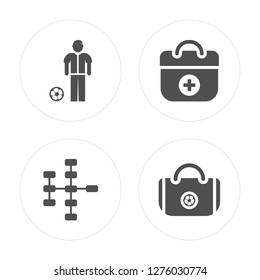 4 Referee, Football, First aid kit, Sport bag modern icons on round shapes, vector illustration, eps10, trendy icon set.