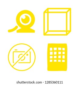 4 reflection icons with transparent cube and circular webcam in this set