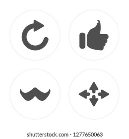 4 Refresh, Moustache, Like, Full screen modern icons on round shapes, vector illustration, eps10, trendy icon set.