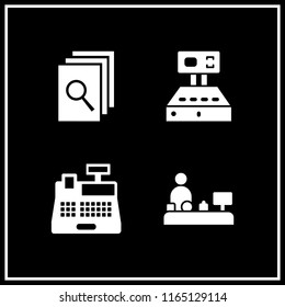 4 register vector icon set with cash register, searching files and cashier machine icons for mobile and web