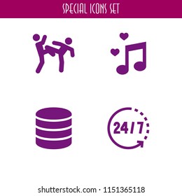 4 relationship icons in vector set. help, wedding, fight and database illustration for web and graphic design