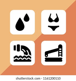 4 relax icons in vector set. beach, water and swimming pool illustration for web and graphic design