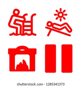 4 relaxation icons with fireplace and pause two lines in this set