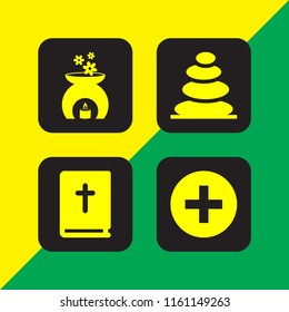 4 religion icons in vector set. cross, cultures, candle and christ illustration for web and graphic design