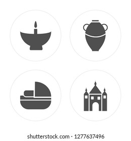 4 Religion, Moses, Manna Jar, Synagogue modern icons on round shapes, vector illustration, eps10, trendy icon set.