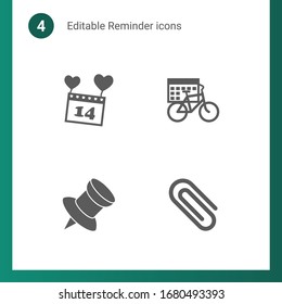 4 reminder filled icons set isolated on . Icons set with Valentines Day, rental period, Pin, Paperclip icons.