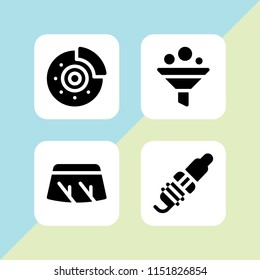 4 replacement icons in vector set. wiper, disc brake, spark plug and filter illustration for web and graphic design