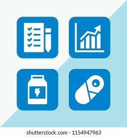 4 report icons in vector set. checklist, medicine and ascendant bars graphic illustration for web and graphic design