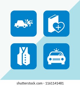4 rescue icons in vector set. emergency, accident, vest and red cross illustration for web and graphic design