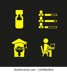 4 research icons in vector set. vial, human resources data of job performance and student illustration for web and graphic design