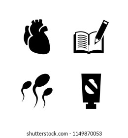 4 research icons in vector set. medicine, book, sperm and blood illustration for web and graphic design