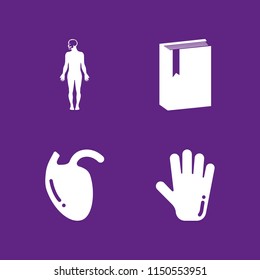 4 research icons in vector set. biology, book, human body and anatomy illustration for web and graphic design