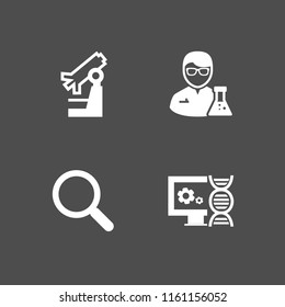 4 research icons in vector set. science, cell, magnifying glass and microscope illustration for web and graphic design