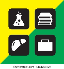 4 research icons in vector set. case, biology, flask and book illustration for web and graphic design