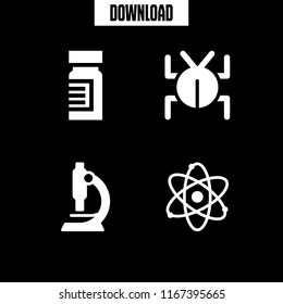 4 research vector icon set with microscope, virus, atom and medicine icons for mobile and web