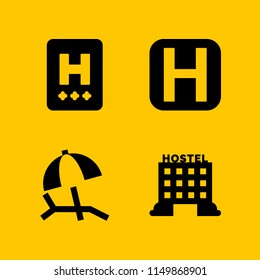 4 rest icons in vector set. hostel, hotel and sunbed illustration for web and graphic design