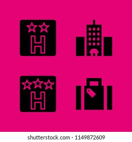 4 rest icons in vector set. hostel, holiday suitcase and hotel illustration for web and graphic design