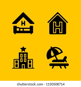 4 rest icons in vector set. hotel, hammock, hostel and bed illustration for web and graphic design