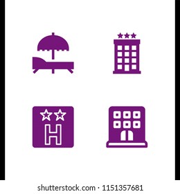 4 rest icons in vector set. hostel, sunbed and hotel illustration for web and graphic design
