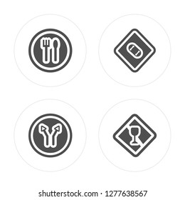 4 Restaurant, Junction, Skateboard, No alcohol modern icons on round shapes, vector illustration, eps10, trendy icon set.