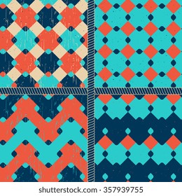 4 retro geometric seamless patterns. Vector colorful  background