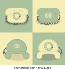 4 retro phones in a simple background