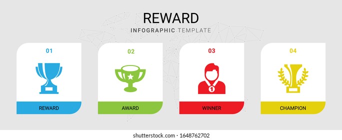 4 reward filled icons set isolated on infographic template. Icons set with award, winner, champion icons.