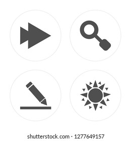 4 Right arrow, Edit, Search, Sun modern icons on round shapes, vector illustration, eps10, trendy icon set.