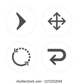 4 Right arrow, Spin, Move, Return modern icons on round shapes, vector illustration, eps10, trendy icon set.