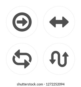 4 Right Circling Arrow, Shuffle Arrows, Horizontal Resize, Curved Arrow modern icons on round shapes, vector illustration, eps10, trendy icon set.