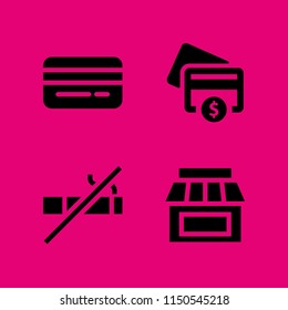 4 risk icons in vector set. shop, no smoking and credit card illustration for web and graphic design