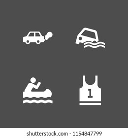 4 river icons in vector set. jersey, contamination, flood and canoe racing illustration for web and graphic design