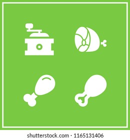 4 roasted vector icon set with ham, coffee grinder and chicken leg icons for mobile and web