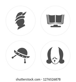 4 Robin hood, Ufo, Book, Shakespeare modern icons on round shapes, vector illustration, eps10, trendy icon set.