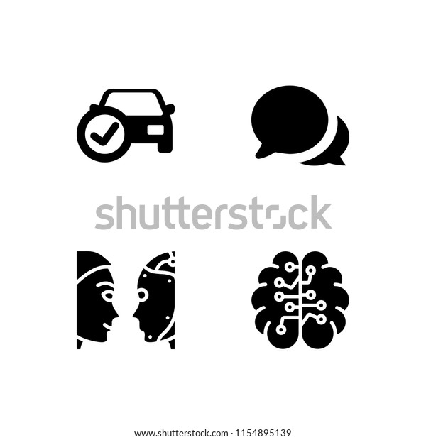 4 robot icons in vector set. chat, artificial\
intelligence, automobile and turing test illustration for web and\
graphic design