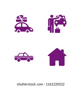 4 roof icons in vector set. house, taxi and car with luggage on the roof rack illustration for web and graphic design