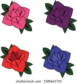 4 roses of different colors, decorative element, vector